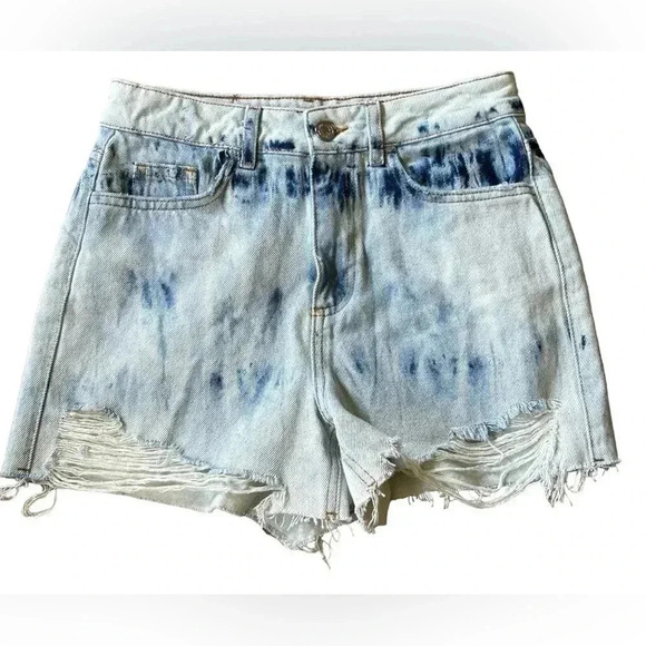 ZARA Bleached Tye Dye Festival Denim Jean Shorts Size 2 - Picture 2 of 7